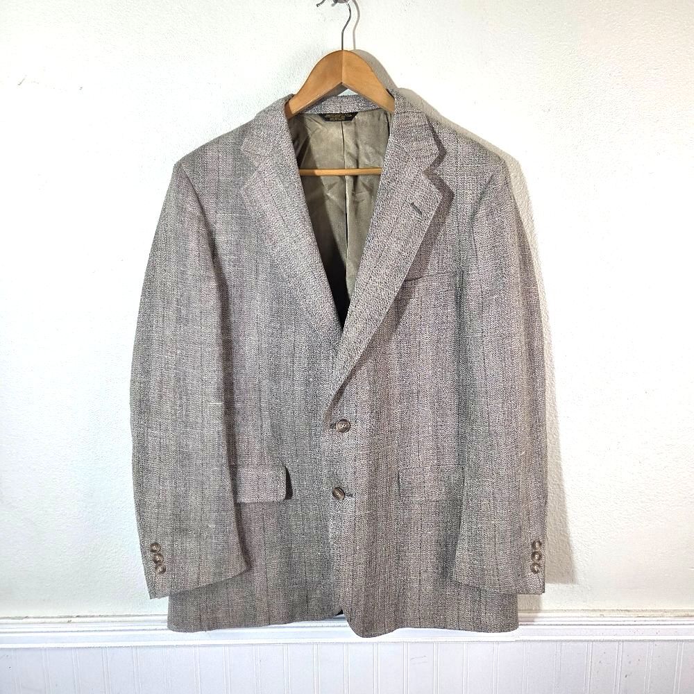 Vintage Palm Beach Blazer Mens 42R Tan Herringbone Wool Sport Coat USA